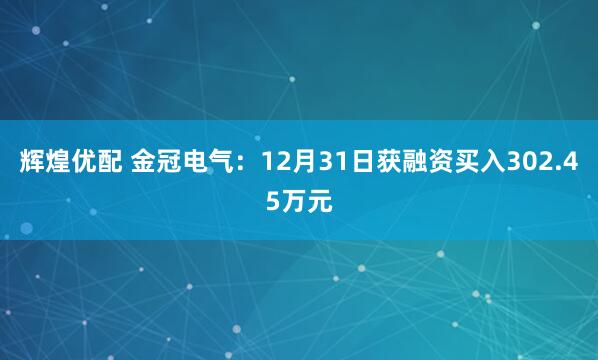 辉煌优配 金冠电气：12月31日获融资买入302.45万元
